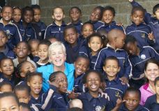 Nell with elementary kids at Christel House, South Africa