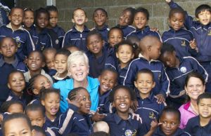 Nell with elementary kids at Christel House, South Africa
